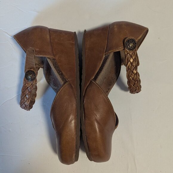 Aetrex Mia Braid Sandal Mary Jane Wedge Leather Size 39 Boho Brown - Picture 6 of 9